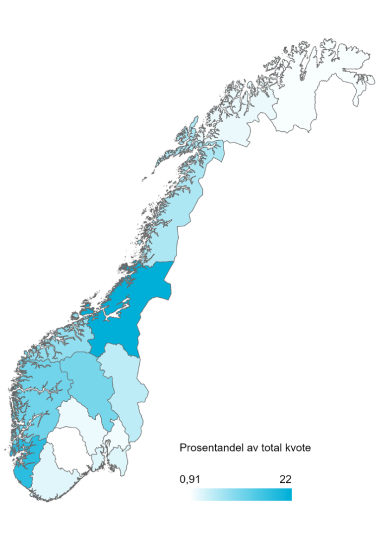 Bilde viser produksjonsregioner melkekvoter 2025